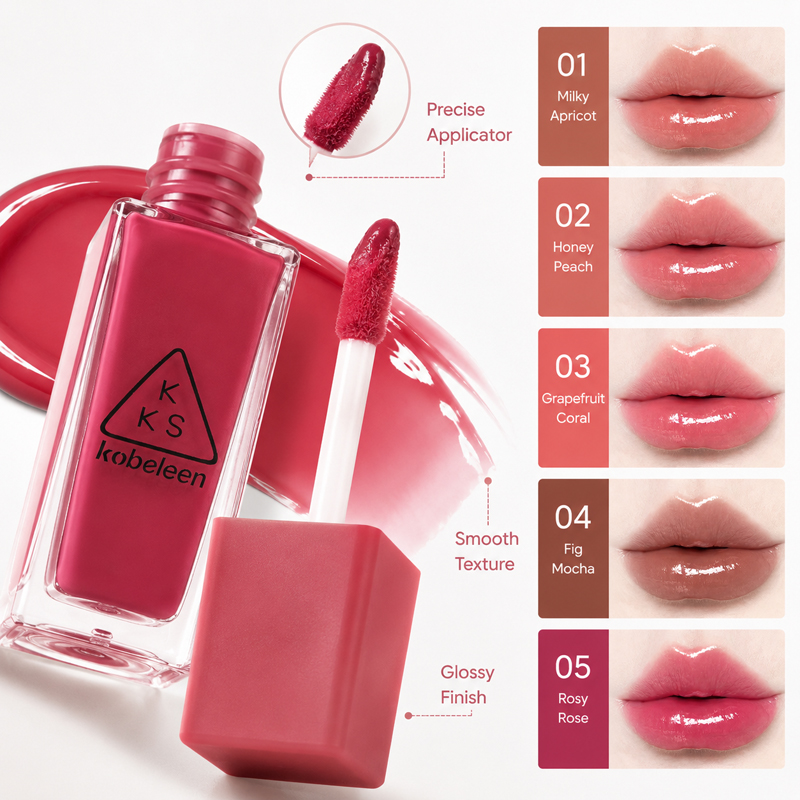 Lip Tint Korean - ลิปกลอสเนื้อฉ่ำวาว K-Beauty, 5 เฉดสี ให้ความชุ่มชื้น ไม่เหนียวเหนอะหนะ