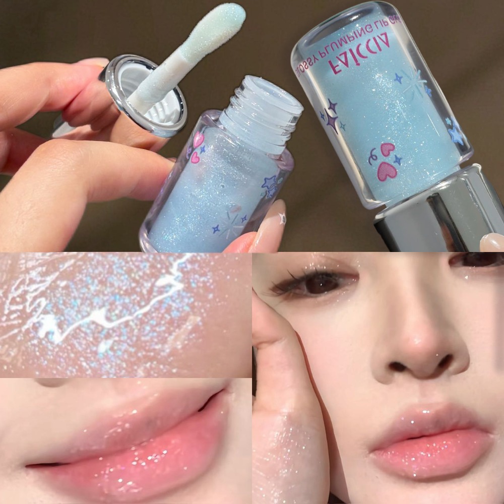 Lip Tint Korean - ลิปกลอสสีฟ้าประกายวิบวับ เนื้อละเอียดฉ่ำวาว ให้ริมฝีปากอวบอิ่ม ชุ่มชื้น ลิปสติกเนื้อน้ำ ลิปกลอสแบบน้ำ