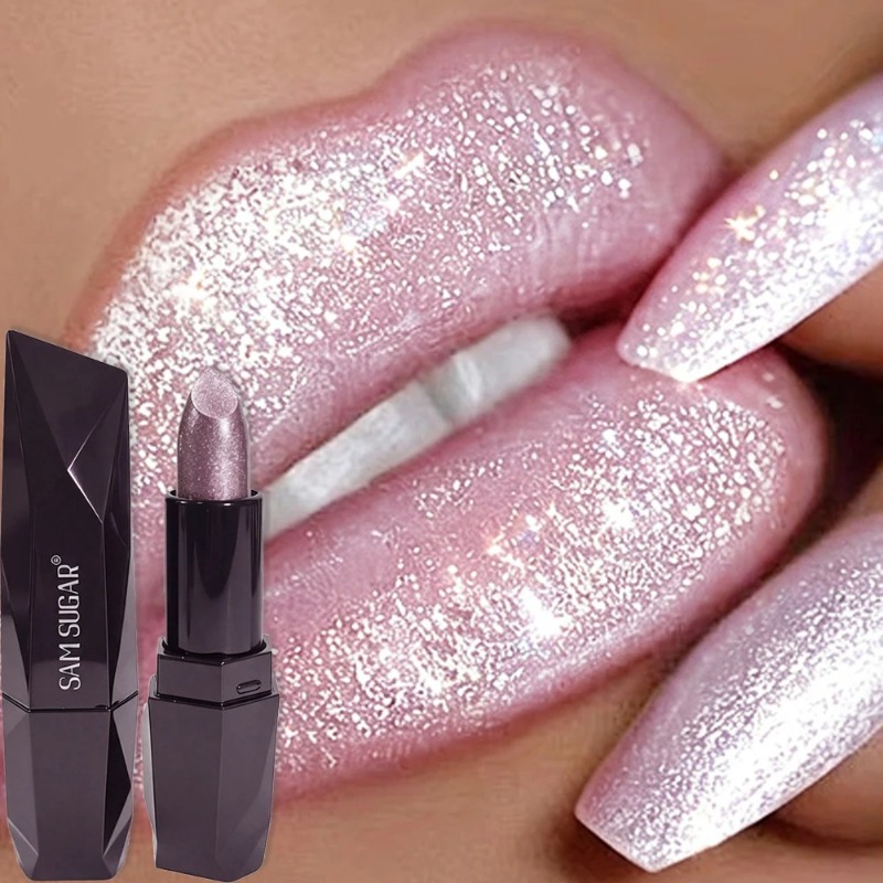 Lip Tint Korean - ลิปสติกกำมะหยี่กลิตเตอร์เมทัลลิกสีชมพูมุก 6 สี ให้ความชุ่มชื้น กันน้ำ ติดทนนาน